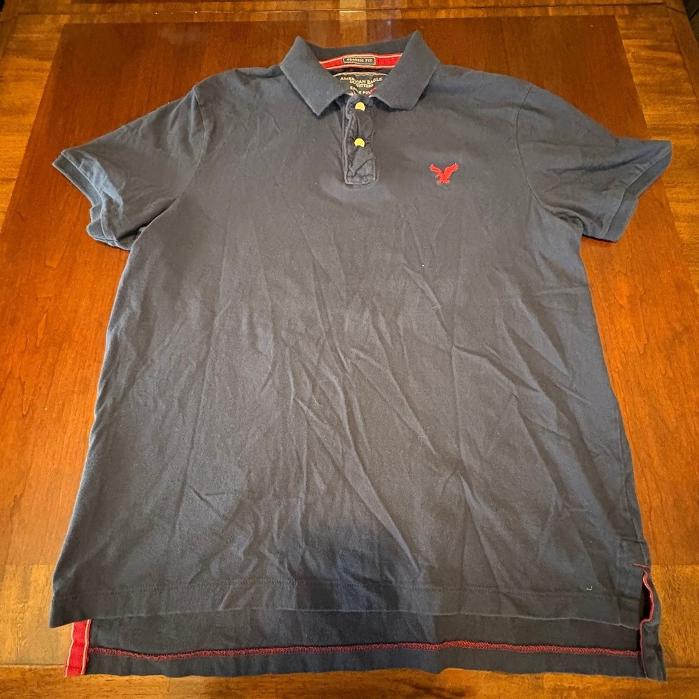 American Eagle Outfitters Eagle Polo‎ Shirt Black Red Logo Classic Fit XL